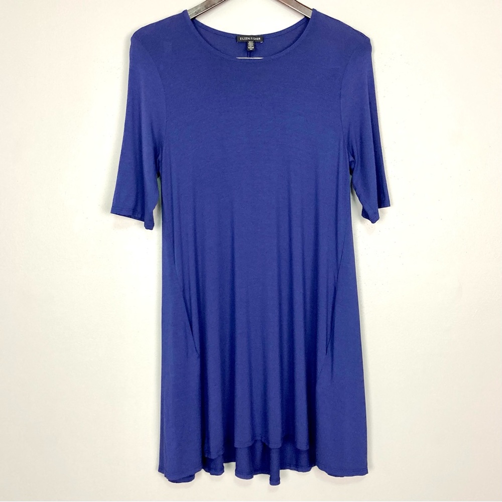 Eileen Fisher Jersey Knit Tunic Top Women’s Size S Crew Neck Pockets Lagenlook